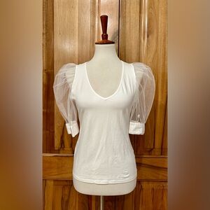 Anne Fontaine - Paris - Aerial Puff Sleeve V-Neck T-Shirt - EUC, 40 EU/4-6 US M